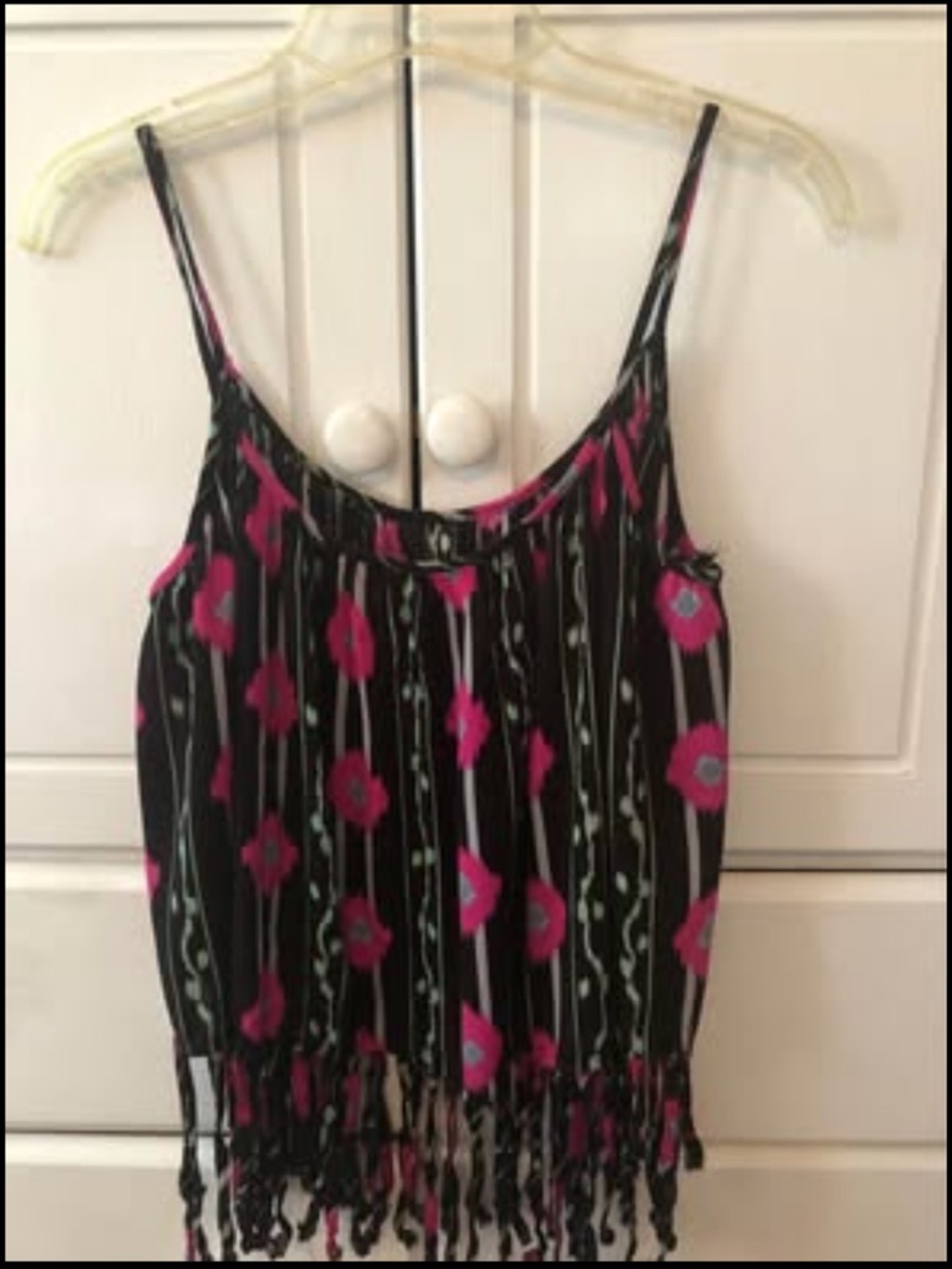 XXI Black Floral Fringe Cami Tank Top - Pink Floral Print